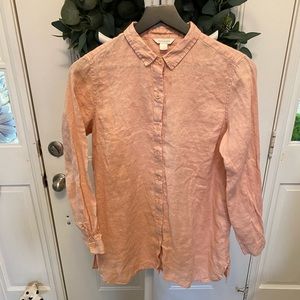 Garnet Hill Dusty Rose Linen Longline Button Down LS PS